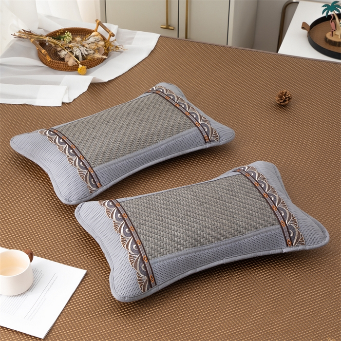 91家纺网 家纺一手货源 找家纺 织布人 2025新款荞麦枕夏凉感PE藤茶香枕全荞麦壳枕头午睡枕颈椎枕芯 PE藤圆角花边-银灰 40x60cm /只 茶香枕