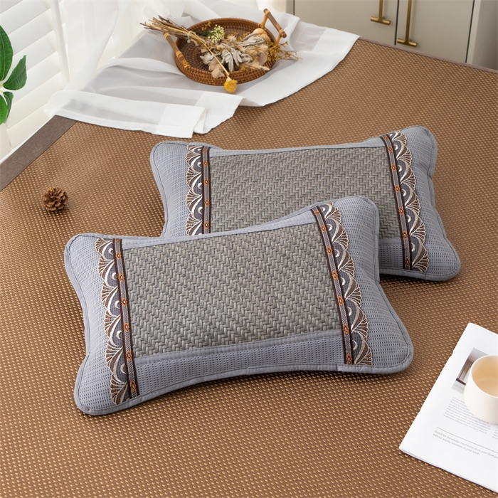 91家纺网 家纺一手货源 找家纺 织布人 2025新款荞麦枕夏凉感PE藤茶香枕全荞麦壳枕头午睡枕颈椎枕芯 PE藤圆角花边-银灰 40x60cm /只 茶香枕