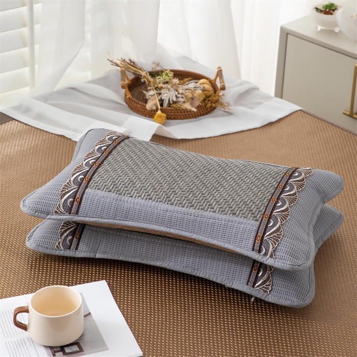 91家纺网 家纺一手货源 找家纺 织布人 2025新款荞麦枕夏凉感PE藤茶香枕全荞麦壳枕头午睡枕颈椎枕芯 PE藤圆角花边-银灰 40x60cm /只 茶香枕