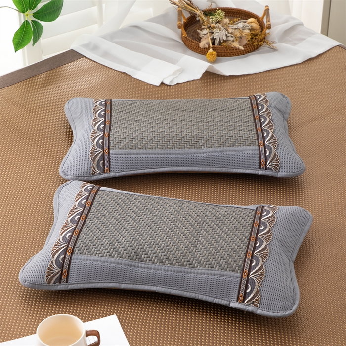 91家纺网 家纺一手货源 找家纺 织布人 2025新款荞麦枕夏凉感PE藤茶香枕全荞麦壳枕头午睡枕颈椎枕芯 PE藤圆角花边-银灰 40x60cm /只 茶香枕