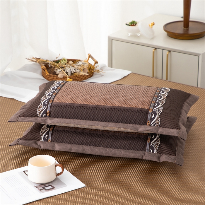 91家纺网 家纺一手货源 找家纺 织布人 2025新款荞麦枕夏凉感PE藤茶香枕全荞麦壳枕头午睡枕颈椎枕芯 大号PE藤直角花边-咖色 40x60cm /只 茶香枕