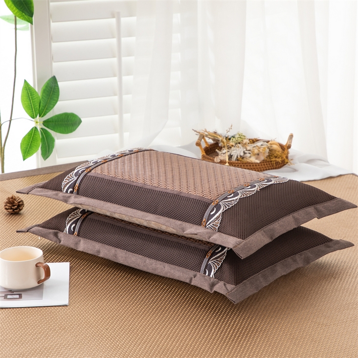 91家纺网 家纺一手货源 找家纺 织布人 2025新款荞麦枕夏凉感PE藤茶香枕全荞麦壳枕头午睡枕颈椎枕芯 大号PE藤直角花边-咖色 40x60cm /只 茶香枕