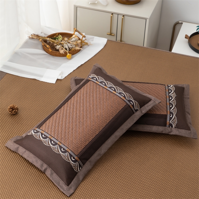 91家纺网 家纺一手货源 找家纺 织布人 2025新款荞麦枕夏凉感PE藤茶香枕全荞麦壳枕头午睡枕颈椎枕芯 大号PE藤直角花边-咖色 40x60cm /只 茶香枕