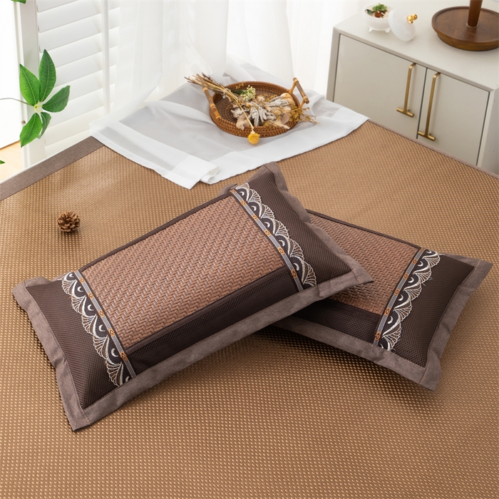 91家纺网 家纺一手货源 找家纺 织布人 2025新款荞麦枕夏凉感PE藤茶香枕全荞麦壳枕头午睡枕颈椎枕芯 大号PE藤直角花边-咖色 40x60cm /只 茶香枕