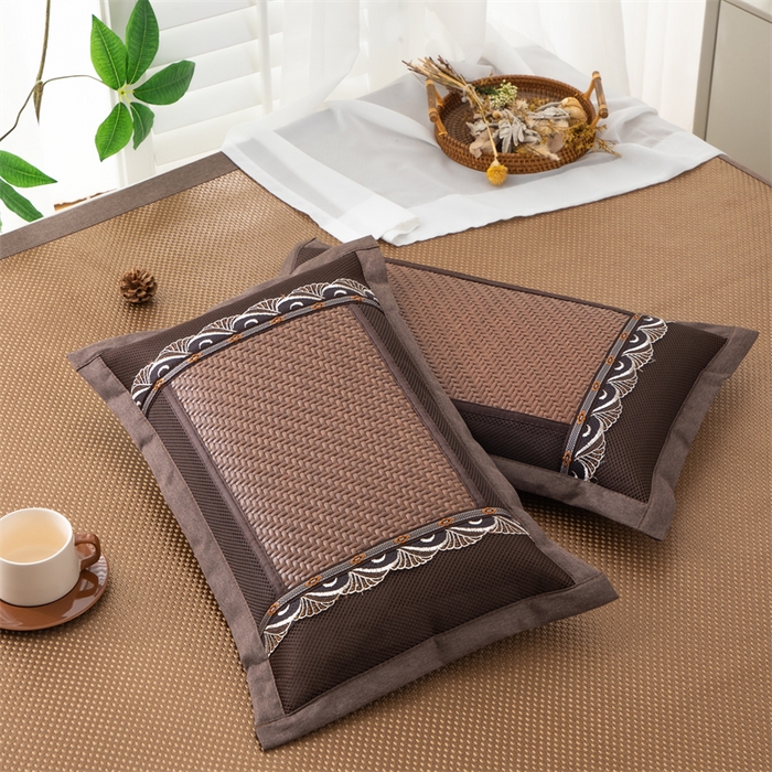 91家纺网 家纺一手货源 找家纺 织布人 2025新款荞麦枕夏凉感PE藤茶香枕全荞麦壳枕头午睡枕颈椎枕芯 大号PE藤直角花边-咖色 40x60cm /只 茶香枕