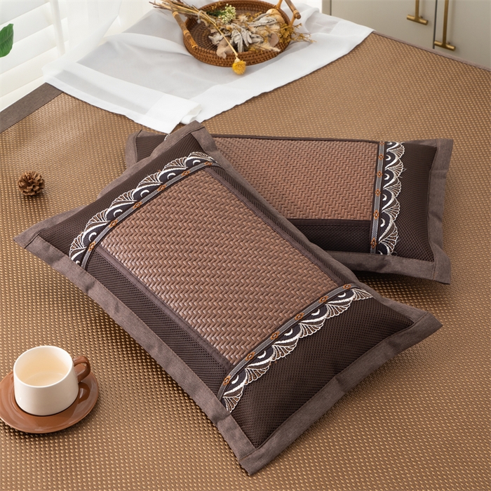 91家纺网 家纺一手货源 找家纺 织布人 2025新款荞麦枕夏凉感PE藤茶香枕全荞麦壳枕头午睡枕颈椎枕芯 大号PE藤直角花边-咖色 40x60cm /只 茶香枕