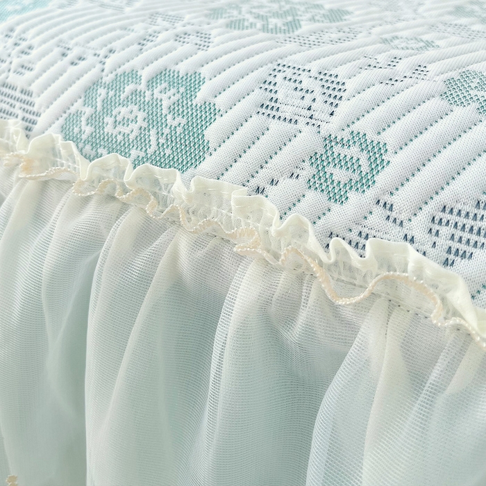 91家纺网 家纺一手货源 找家纺 罗艺轩 2025新款PE中分子凉感软凉席席子床裙款 德拉庄园-薄荷绿
