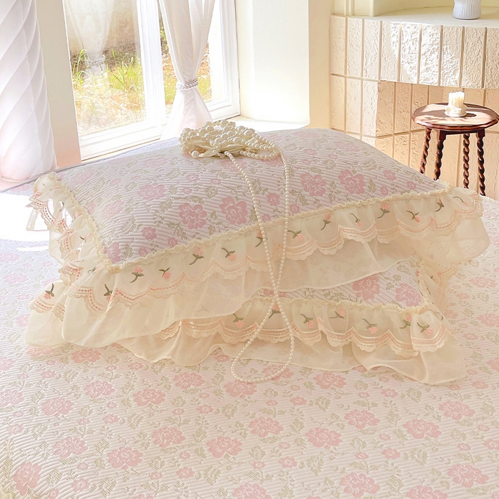 91家纺网 家纺一手货源 找家纺 罗艺轩 2025新款PE中分子凉感软凉席席子床裙款 德拉庄园-少女粉