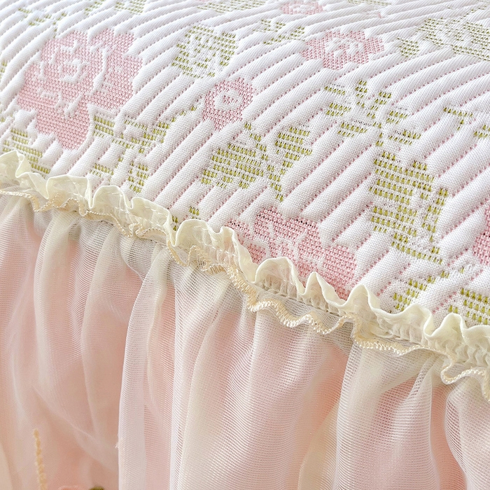 91家纺网 家纺一手货源 找家纺 罗艺轩 2025新款PE中分子凉感软凉席席子床裙款 德拉庄园-少女粉