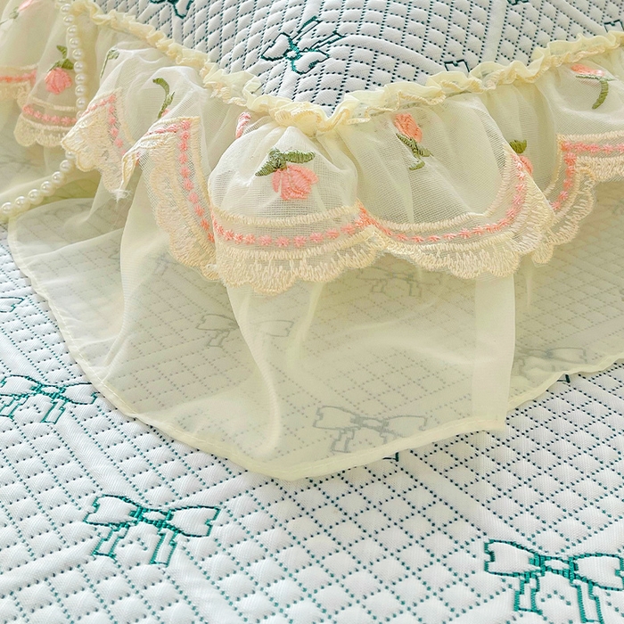 91家纺网 家纺一手货源 找家纺 罗艺轩 2025新款PE中分子凉感软凉席席子床裙款 蝴蝶结-薄荷绿