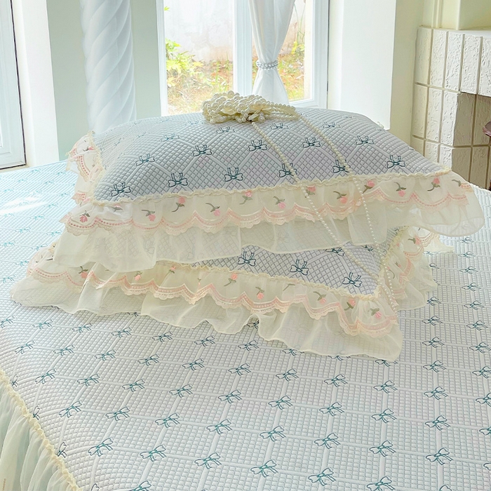 91家纺网 家纺一手货源 找家纺 罗艺轩 2025新款PE中分子凉感软凉席席子床裙款 蝴蝶结-薄荷绿