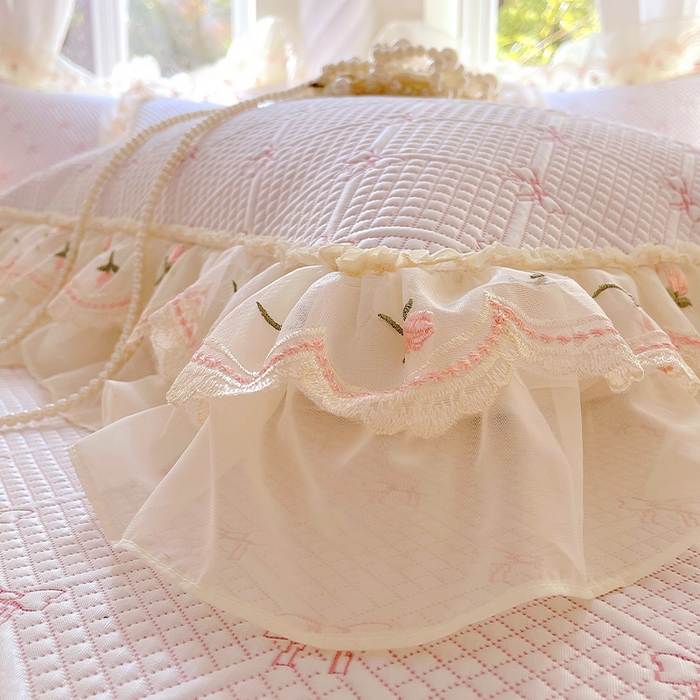 91家纺网 家纺一手货源 找家纺 罗艺轩 2025新款PE中分子凉感软凉席席子床裙款 蝴蝶结-少女粉