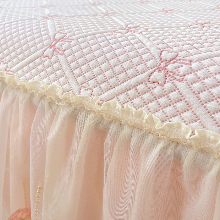 91家纺网 家纺一手货源 找家纺 罗艺轩 2025新款PE中分子凉感软凉席席子床裙款 蝴蝶结-少女粉