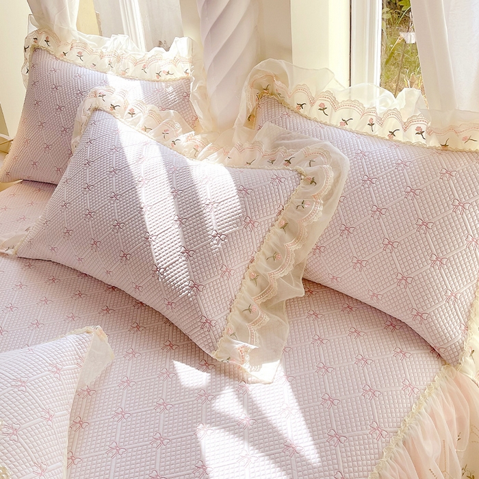 91家纺网 家纺一手货源 找家纺 罗艺轩 2025新款PE中分子凉感软凉席席子床裙款 蝴蝶结-少女粉