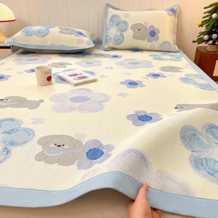 91家纺网 家纺一手货源 找家纺 （总）安哆啦家纺 2025新款A类小清新卡通高品质冰藤印花凉席床笠床席款