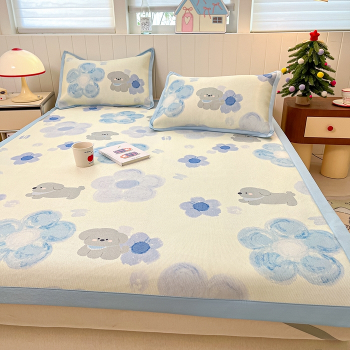 91家纺网 家纺一手货源 找家纺 （总）安哆啦家纺 2025新款A类小清新卡通高品质冰藤印花凉席床笠床席款