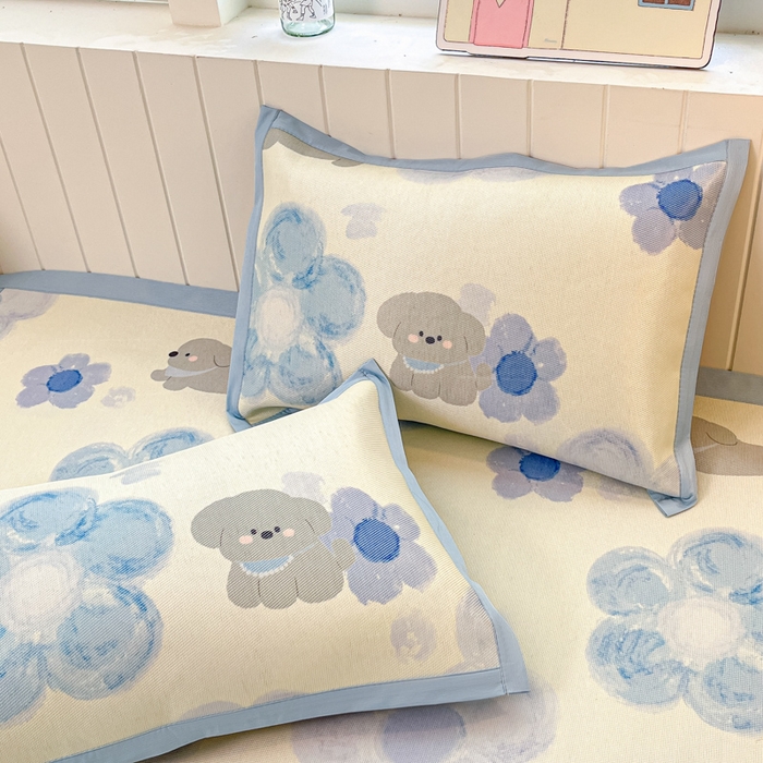 91家纺网 家纺一手货源 找家纺 （总）安哆啦家纺 2025新款A类小清新卡通高品质冰藤印花凉席床笠床席款