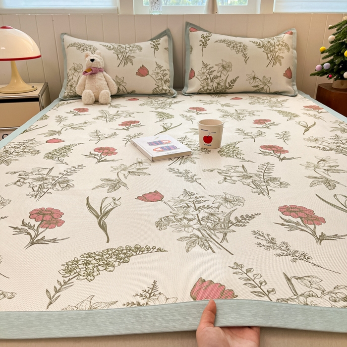 91家纺网 家纺一手货源 找家纺 （总）安哆啦家纺 2025新款A类小清新卡通高品质冰藤印花凉席床笠床席款