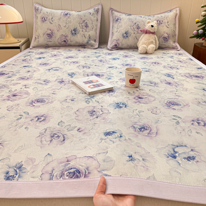 91家纺网 家纺一手货源 找家纺 （总）安哆啦家纺 2025新款A类小清新卡通高品质冰藤印花凉席床笠床席款