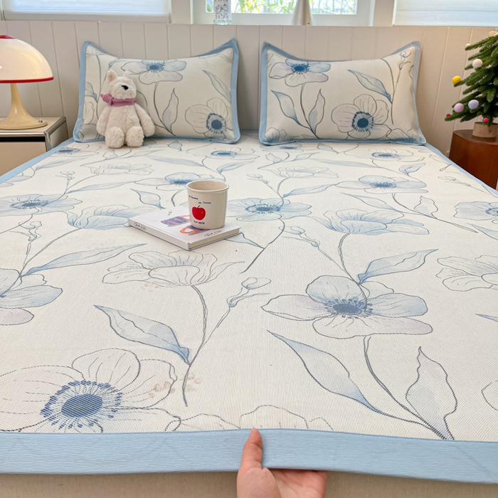 91家纺网 家纺一手货源 找家纺 （总）安哆啦家纺 2025新款A类小清新卡通高品质冰藤印花凉席床笠床席款