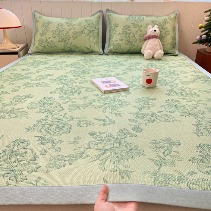 91家纺网 家纺一手货源 找家纺 （总）安哆啦家纺 2025新款A类小清新卡通高品质冰藤印花凉席床笠床席款