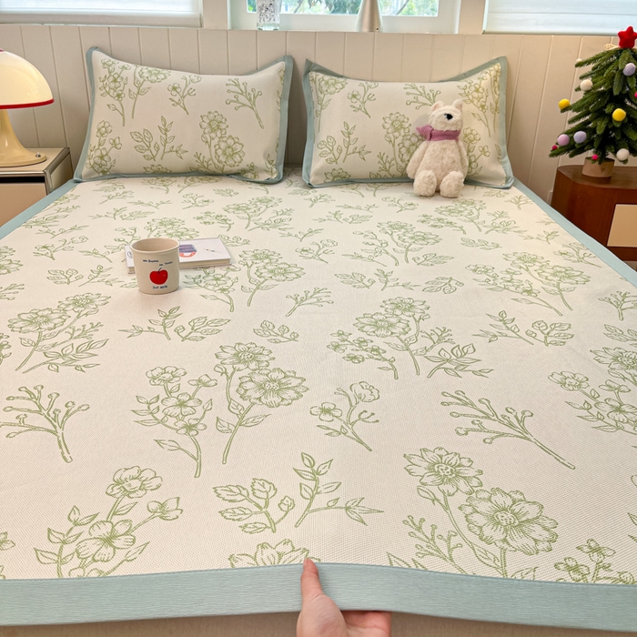 91家纺网 家纺一手货源 找家纺 （总）安哆啦家纺 2025新款A类小清新卡通高品质冰藤印花凉席床笠床席款