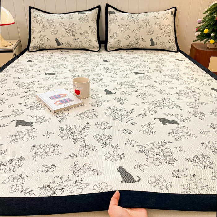 91家纺网 家纺一手货源 找家纺 （总）安哆啦家纺 2025新款A类小清新卡通高品质冰藤印花凉席床笠床席款