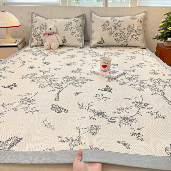 91家纺网 家纺一手货源 找家纺 （总）安哆啦家纺 2025新款A类小清新卡通高品质冰藤印花凉席床笠床席款