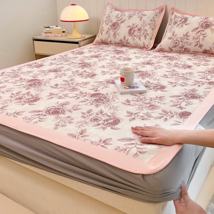 91家纺网 家纺一手货源 找家纺 （总）安哆啦家纺 2025新款A类小清新卡通高品质冰藤印花凉席床笠床席款