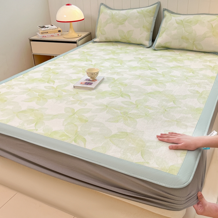 91家纺网 家纺一手货源 找家纺 （总）安哆啦家纺 2025新款A类小清新卡通高品质冰藤印花凉席床笠床席款