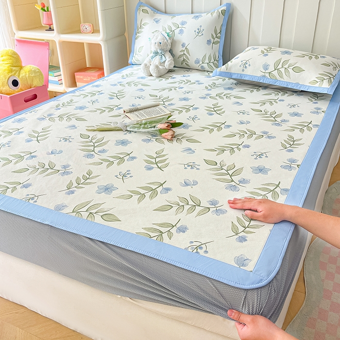 91家纺网 家纺一手货源 找家纺 （总）安哆啦家纺 2025新款A类小清新卡通高品质冰藤印花凉席床笠床席款