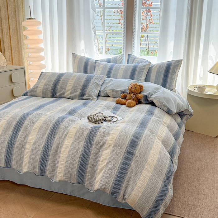 91家纺网 家纺一手货源 找家纺 （总）米可2025春夏新款A类色织华夫格提花全棉四件套