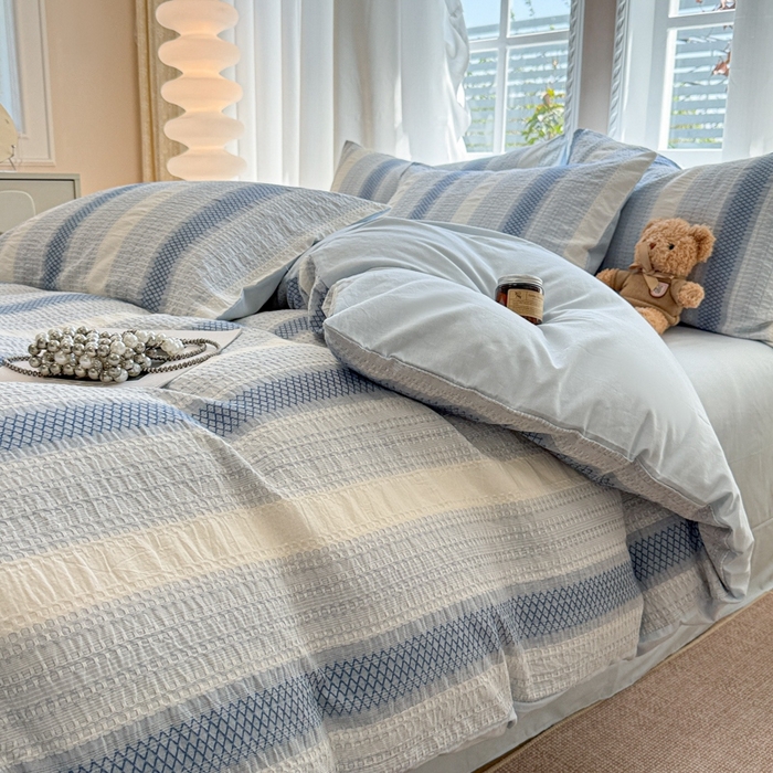 91家纺网 家纺一手货源 找家纺 （总）米可2025春夏新款A类色织华夫格提花全棉四件套