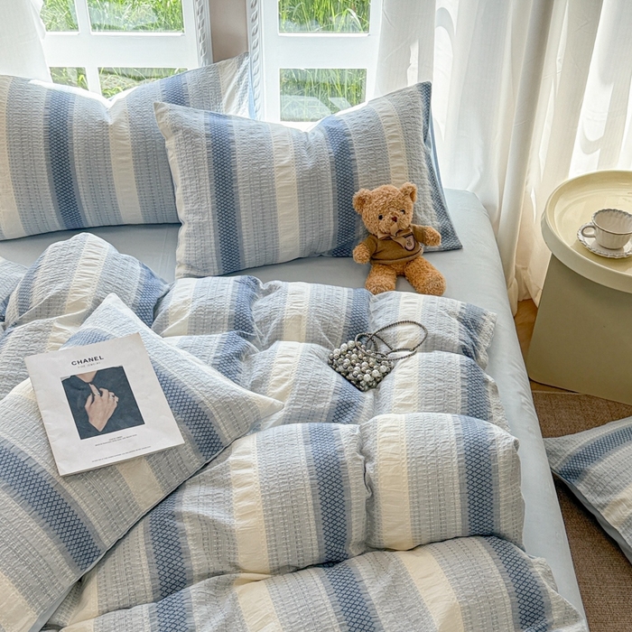 91家纺网 家纺一手货源 找家纺 （总）米可2025春夏新款A类色织华夫格提花全棉四件套