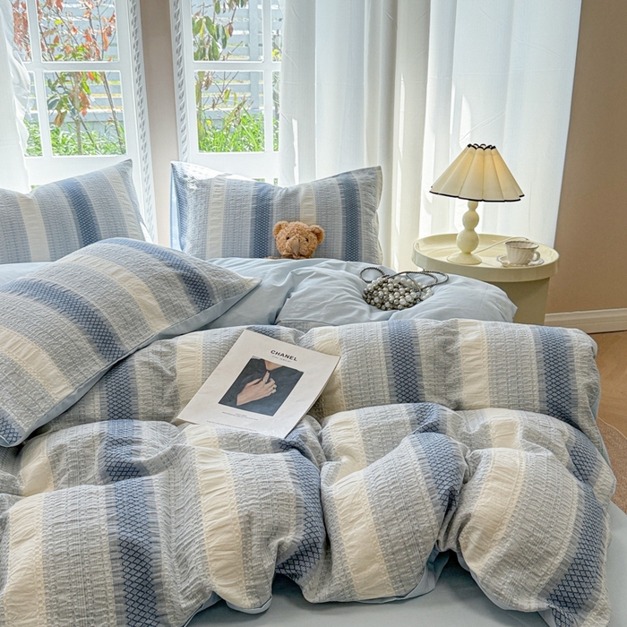 91家纺网 家纺一手货源 找家纺 （总）米可2025春夏新款A类色织华夫格提花全棉四件套