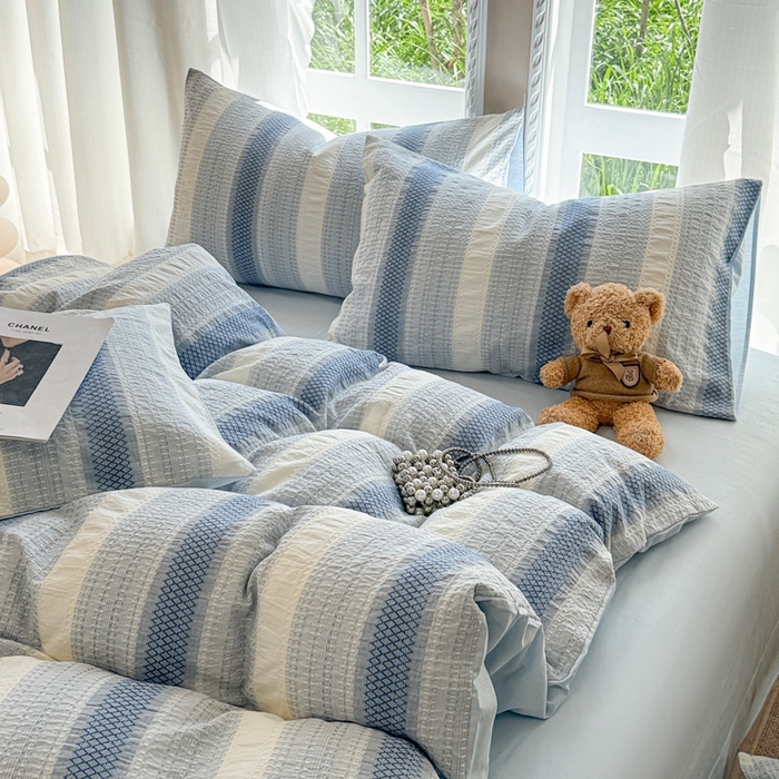 91家纺网 家纺一手货源 找家纺 （总）米可2025春夏新款A类色织华夫格提花全棉四件套