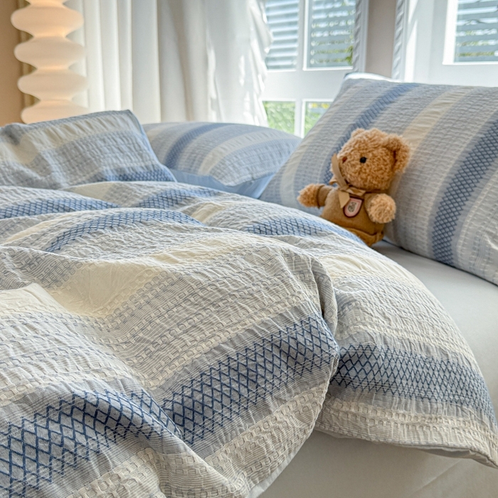 91家纺网 家纺一手货源 找家纺 （总）米可2025春夏新款A类色织华夫格提花全棉四件套