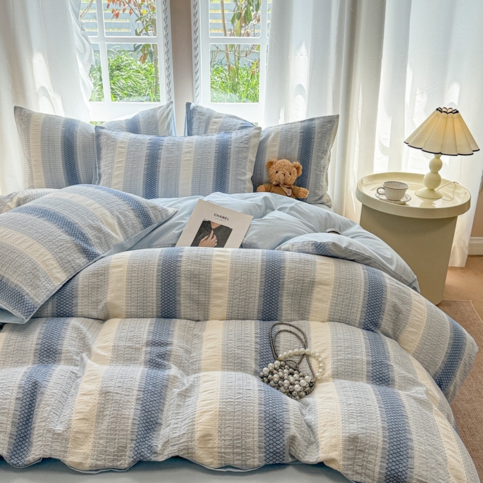 91家纺网 家纺一手货源 找家纺 （总）米可2025春夏新款A类色织华夫格提花全棉四件套