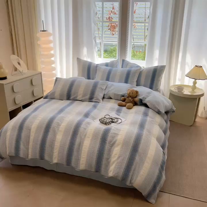 91家纺网 家纺一手货源 找家纺 （总）米可2025春夏新款A类色织华夫格提花全棉四件套