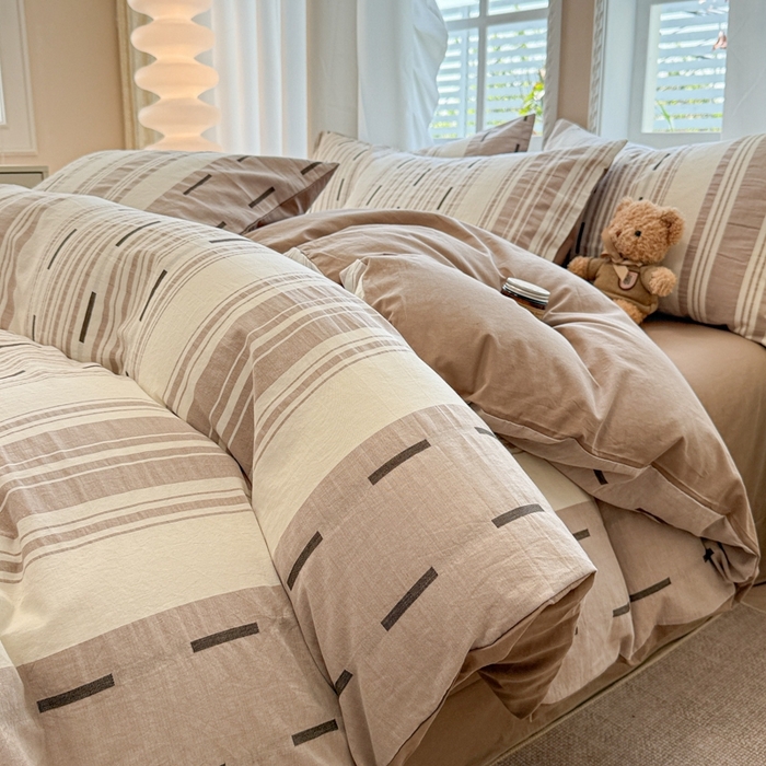 米可2025春夏新款A类色织华夫格提花全棉四件套 本色咖