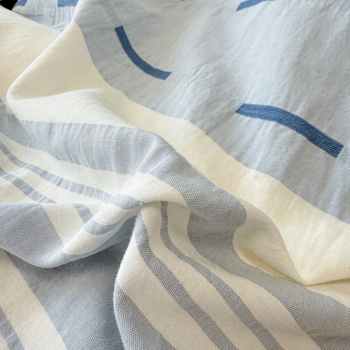 91家纺网 家纺一手货源 找家纺 米可2025春夏新款A类色织华夫格提花全棉四件套 本色-蓝