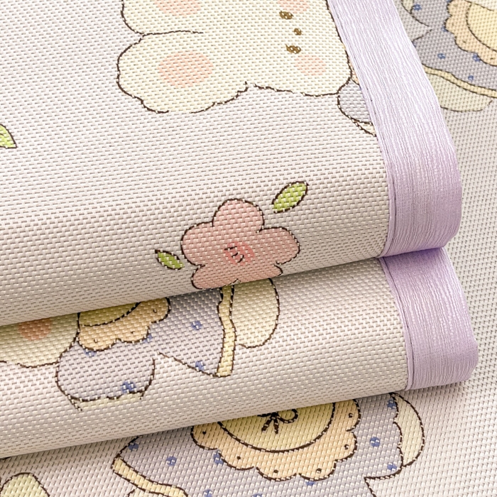 91家纺网 家纺一手货源 找家纺 安哆啦家纺 2025新款A类小清新卡通高品质冰藤印花凉席床笠床席款 冰藤席-萌小兔【平铺款】