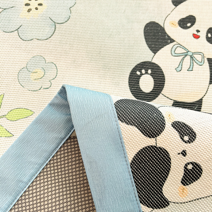 91家纺网 家纺一手货源 找家纺 安哆啦家纺 2025新款A类小清新卡通高品质冰藤印花凉席床笠床席款 冰藤席-熊猫团团【平铺款】