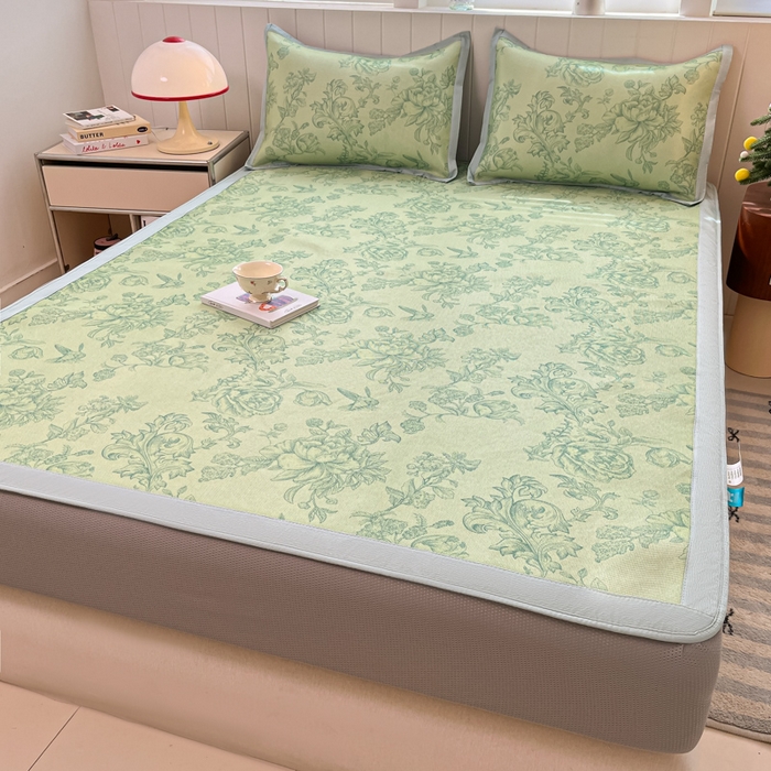 91家纺网 家纺一手货源 找家纺 安哆啦家纺 2025新款A类小清新卡通高品质冰藤印花凉席床笠床席款 冰藤席-绿野仙踪【床笠款】