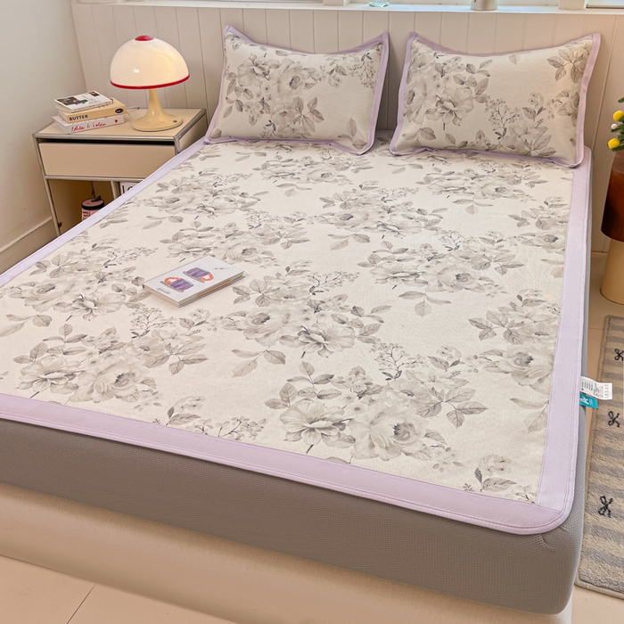 91家纺网 家纺一手货源 找家纺 安哆啦家纺 2025新款A类小清新卡通高品质冰藤印花凉席床笠床席款 冰藤席-写意人生【床笠款】