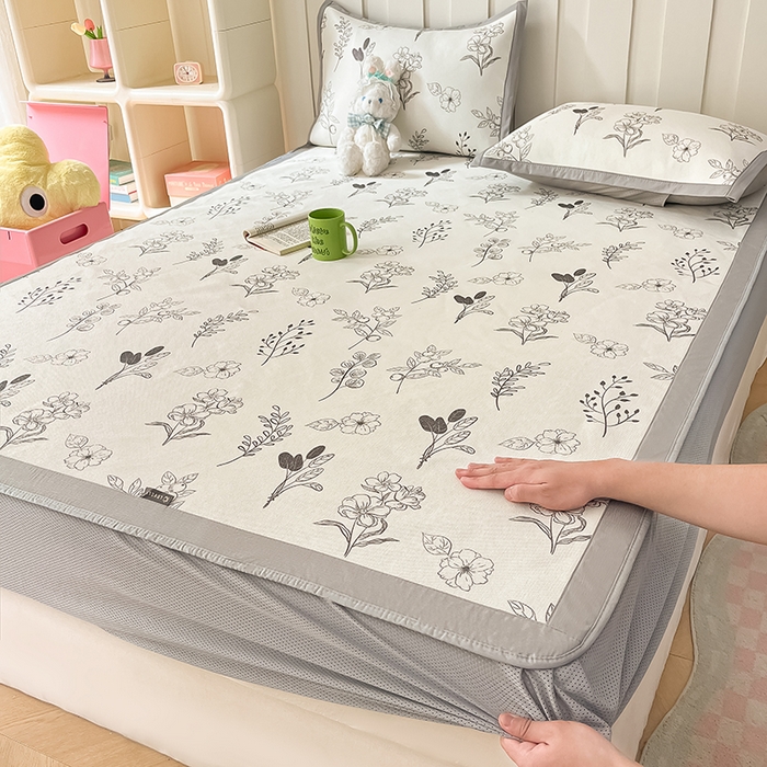 安哆啦家纺 2025新款A类小清新卡通高品质冰藤印花凉席床笠床席款 冰藤席-空墨【床笠款】