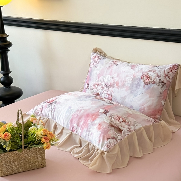 91家纺网 家纺一手货源 找家纺 首选家纺 2025新款法式花边玉锦缎数码印花四件套 法式-莫奈花园