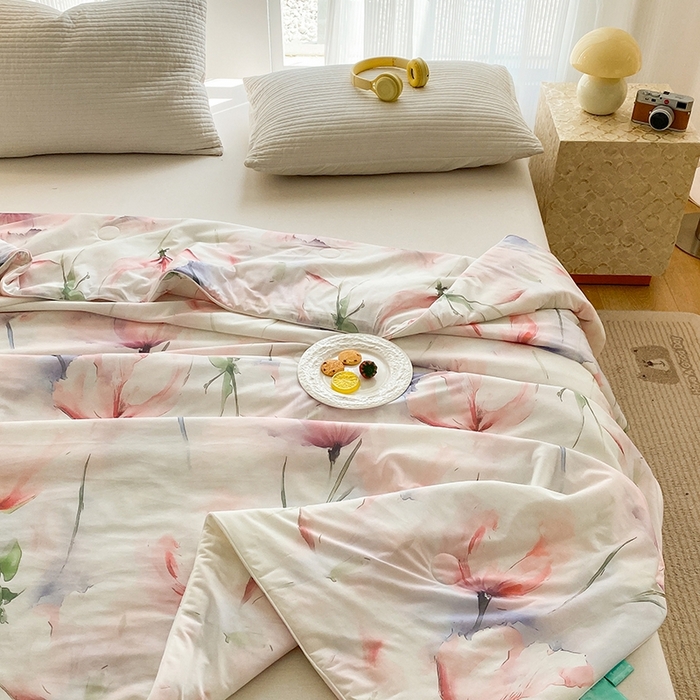 91家纺网 家纺一手货源 找家纺 梦莱斯2025新款印花夏被 梦思-红