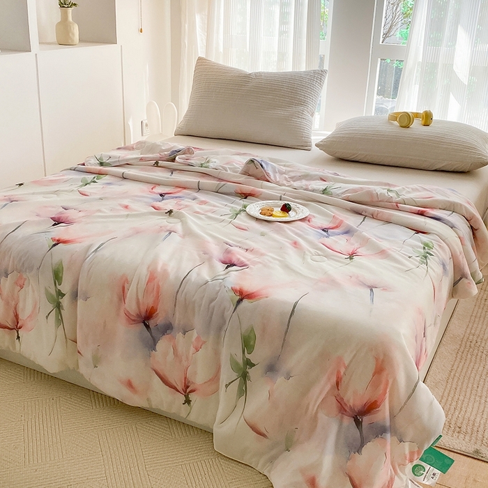 91家纺网 家纺一手货源 找家纺 梦莱斯2025新款印花夏被 梦思-红