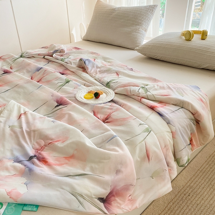 91家纺网 家纺一手货源 找家纺 梦莱斯2025新款印花夏被 梦思-红